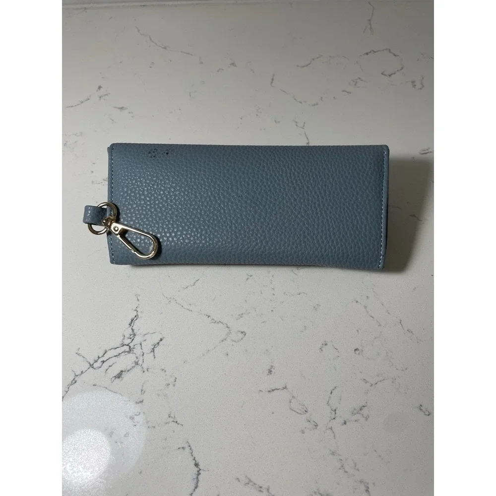 DMY By DMY Light Blue Textured Faux Leather Glasses Case With Gold Clip 6.5